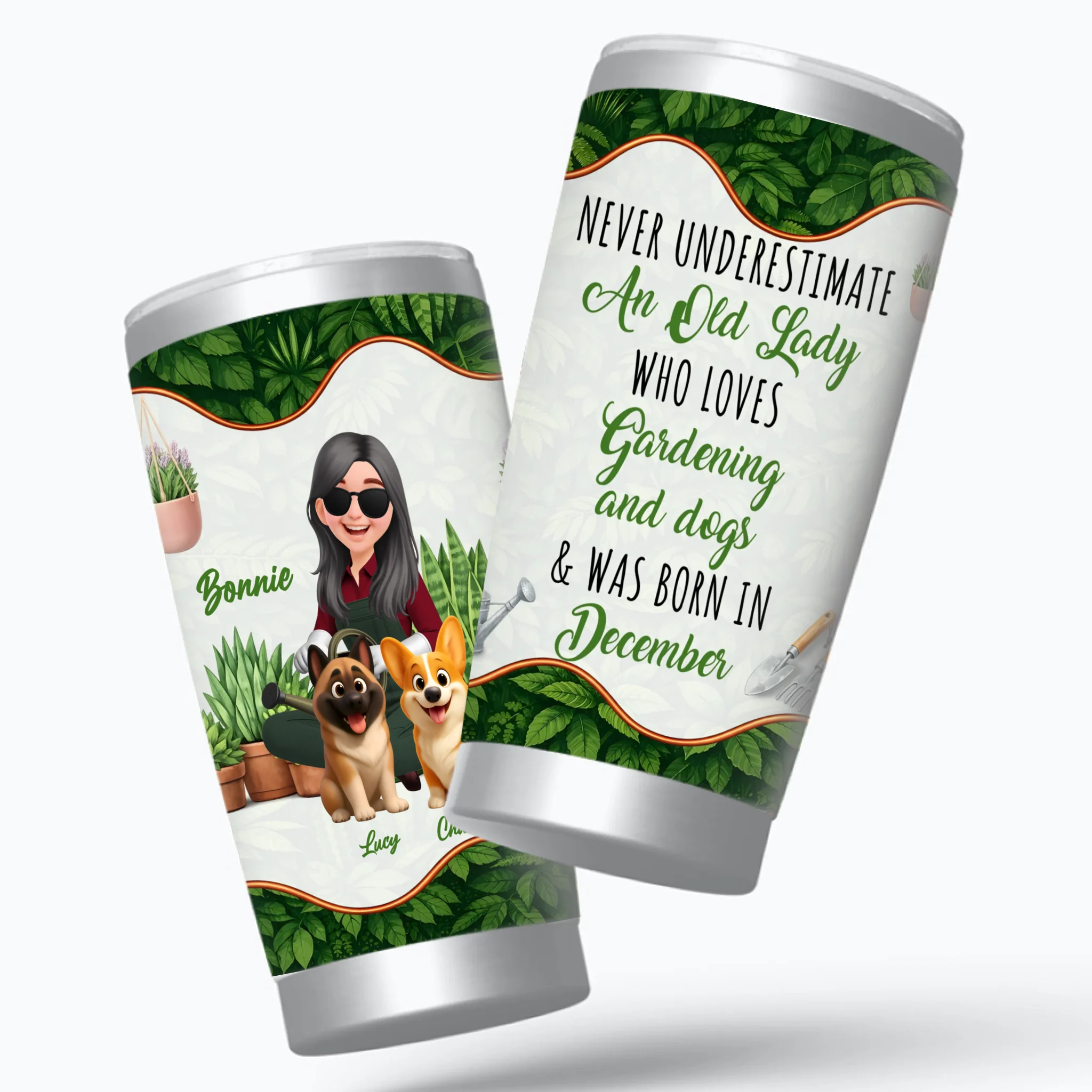 Personalized Born In December Old Lady Tumbler – Unique Gardening Travel Mug