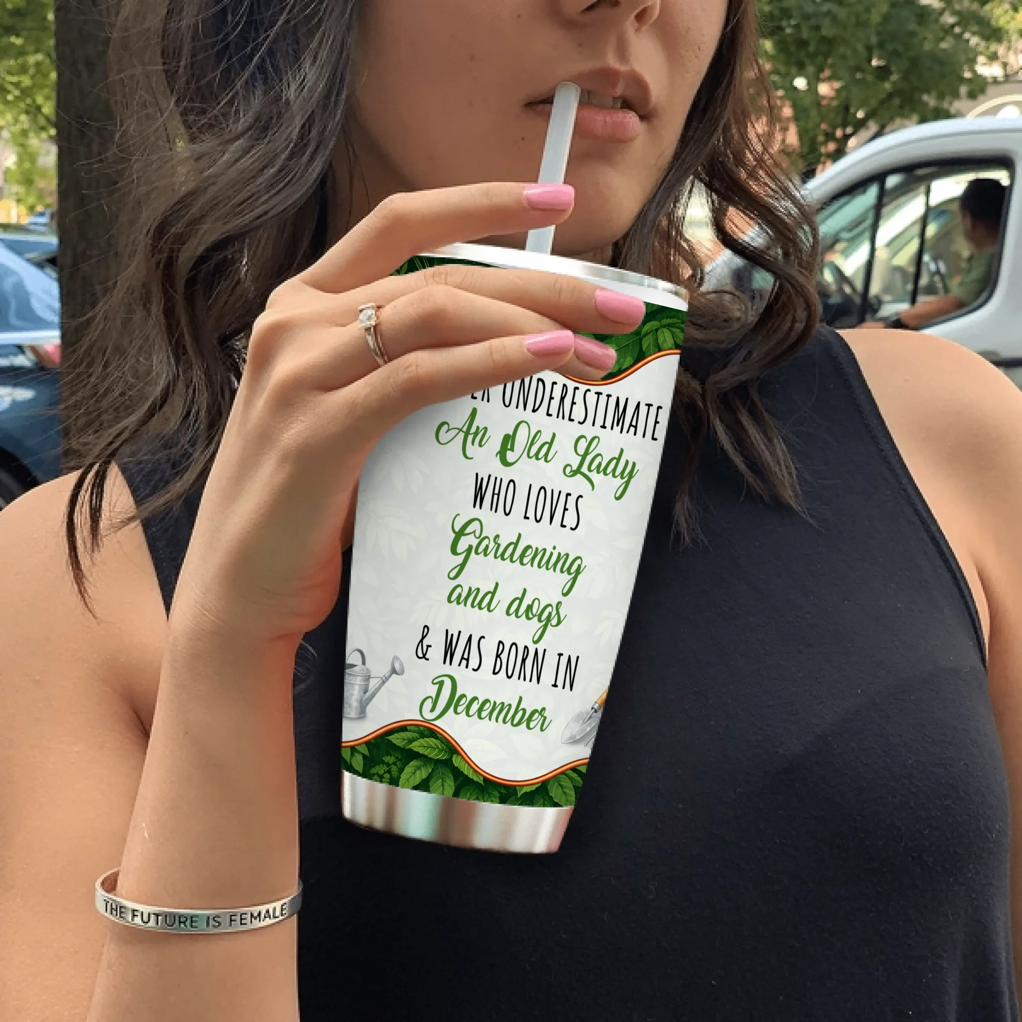 Personalized Born In December Old Lady Tumbler – Unique Gardening Travel Mug