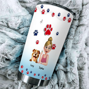 Personalzed Girl and Her Dog Tumbler – With Paw Print Background For Dog Owners - 89Prints