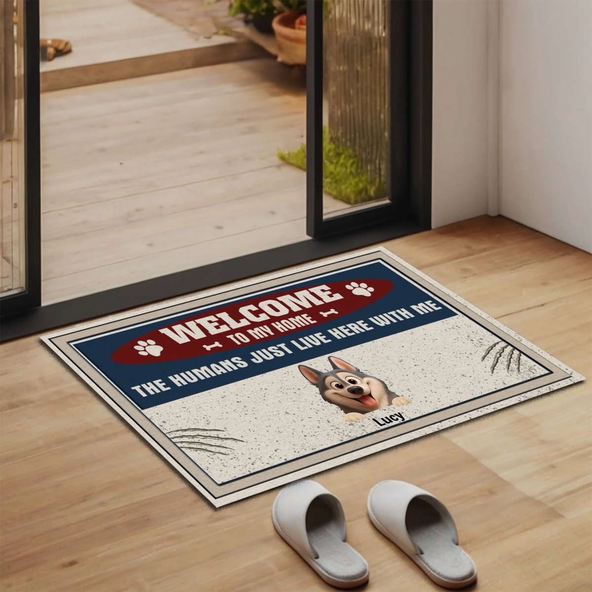 Personalized Dog & Cat Welcome Doormat – Custom Pet Names & Funny Dog Lover Gift