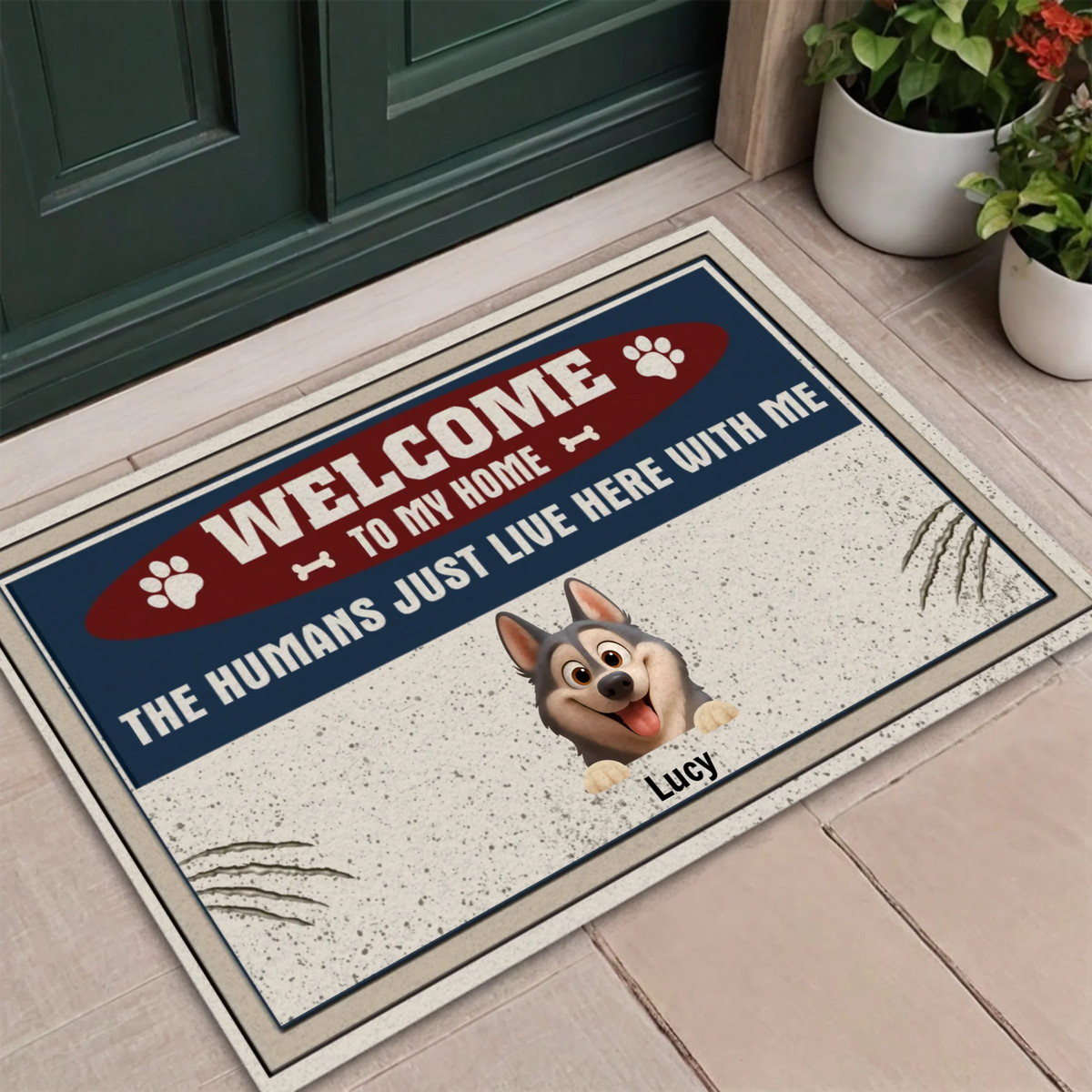 Personalized Dog & Cat Welcome Doormat – Custom Pet Names & Funny Dog Lover Gift