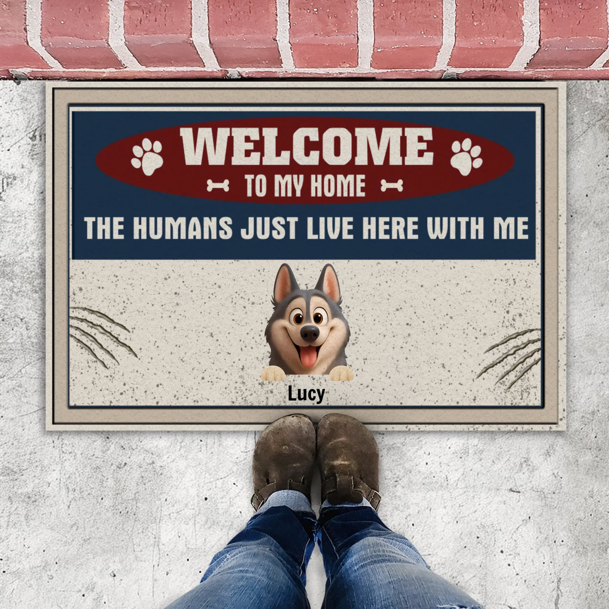 Personalized Dog & Cat Welcome Doormat – Custom Pet Names & Funny Dog Lover Gift