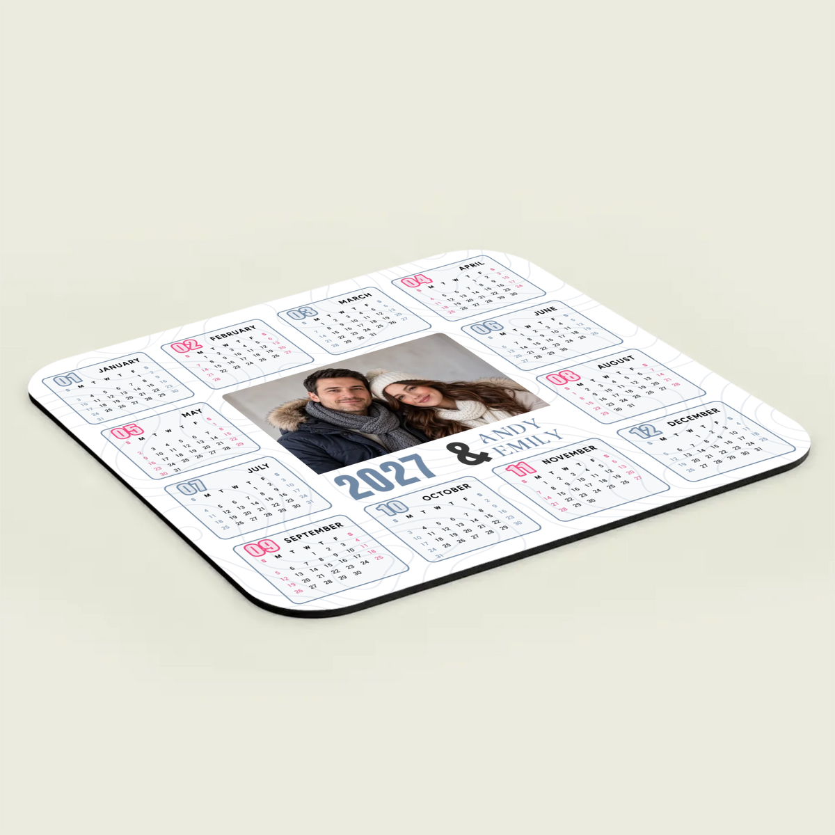 Custom Couple Photo Calendar Mouse Pad 2027 – Personalized Gift | 89Prints