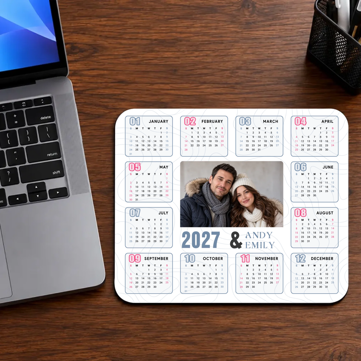 Custom Couple Photo Calendar Mouse Pad 2027 – Personalized Gift | 89Prints