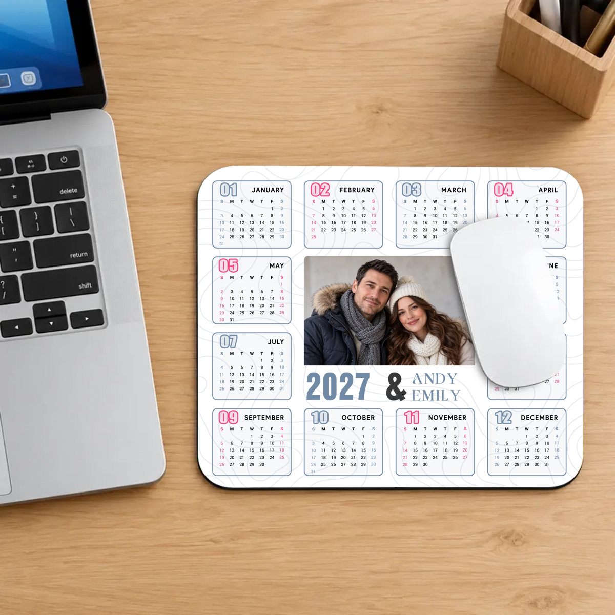 Custom Couple Photo Calendar Mouse Pad 2027 – Personalized Gift | 89Prints