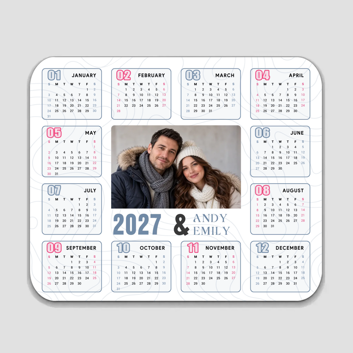 Custom Couple Photo Calendar Mouse Pad 2027 – Personalized Gift | 89Prints