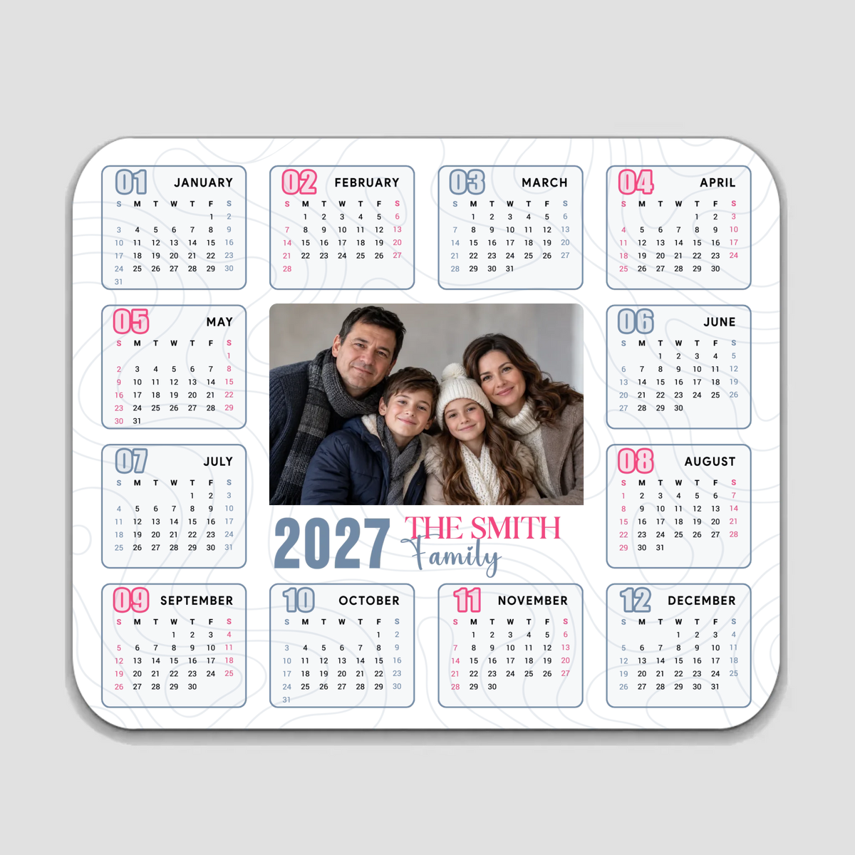 Personalized 2027 Calendar Mouse Pad – Custom Family Photo Gift | 89Prints