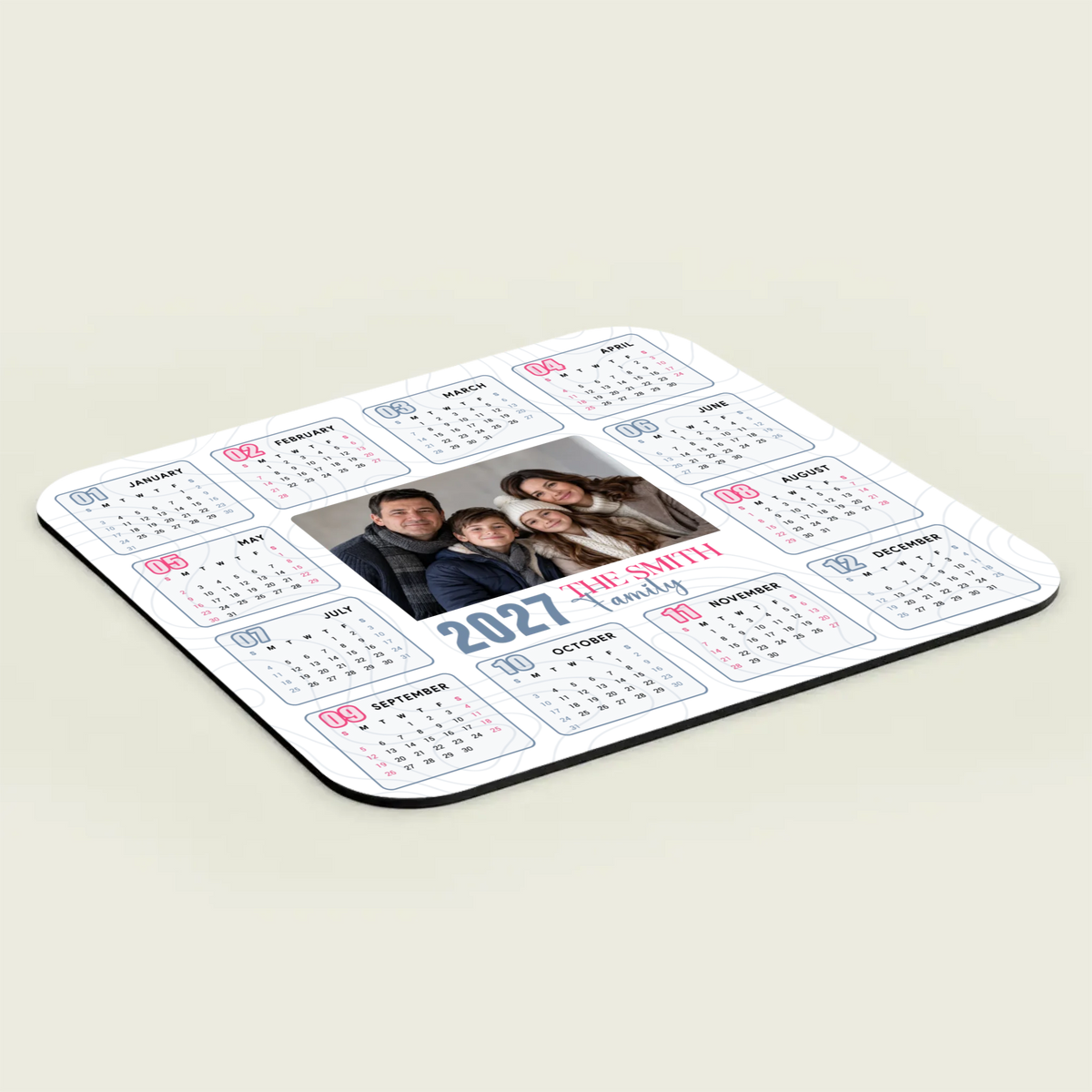 Personalized 2027 Calendar Mouse Pad – Custom Family Photo Gift | 89Prints