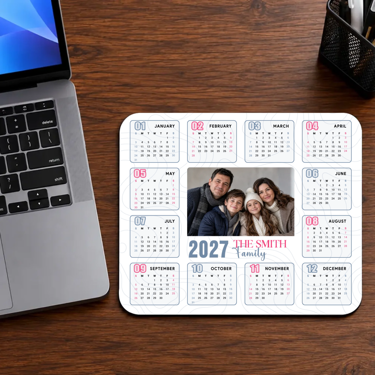 Personalized 2027 Calendar Mouse Pad – Custom Family Photo Gift | 89Prints