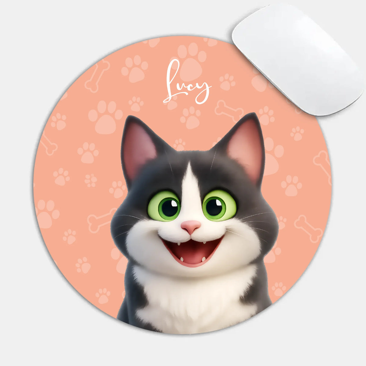 Personalized Cat Round Mouse Pad with Custom Name | 89Prints