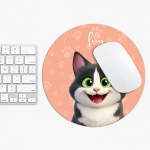 Personalized Cat Round Mouse Pad with Custom Name | 89Prints