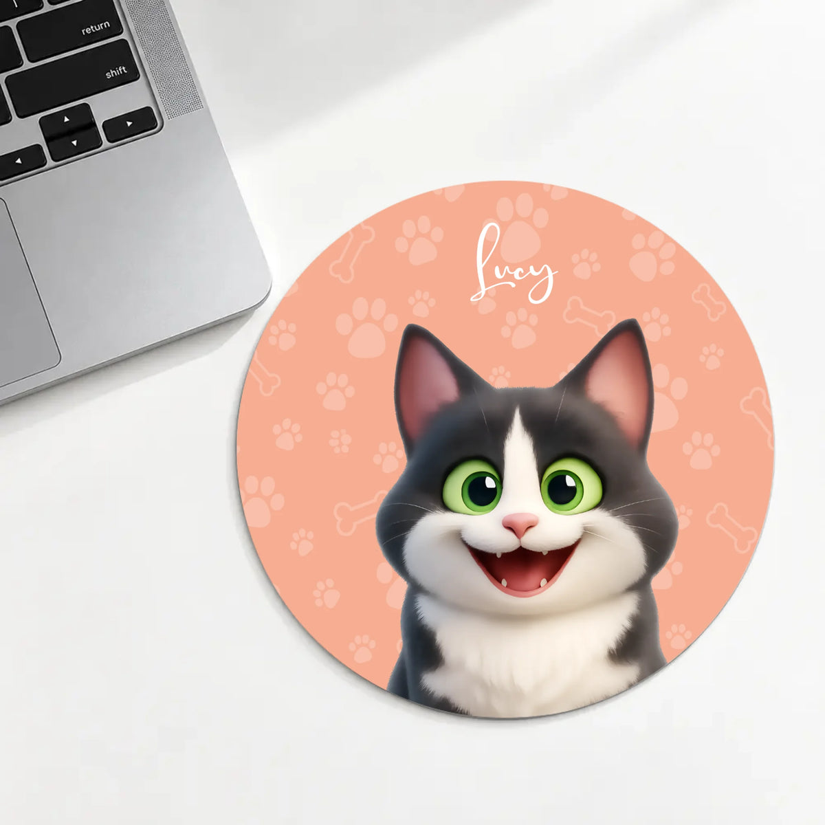 Personalized Cat Round Mouse Pad with Custom Name | 89Prints