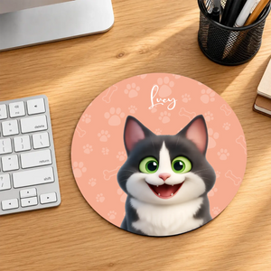 Personalized Cat Round Mouse Pad with Custom Name | 89Prints