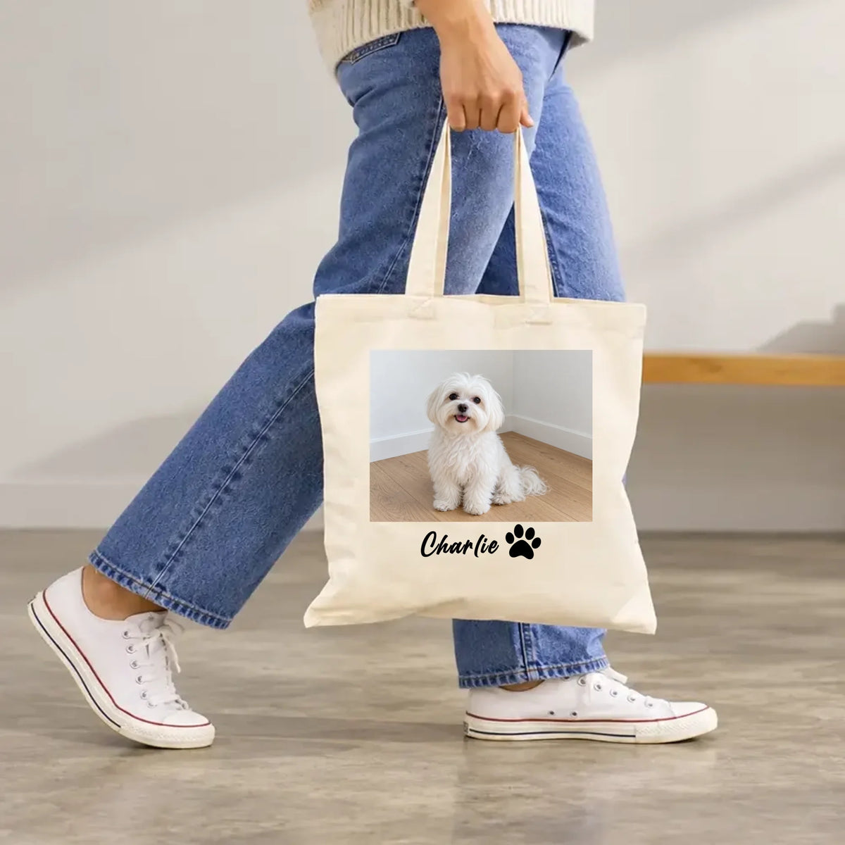 Personalized Dog Photo Tote Bag with Custom Name for Dog Lovers