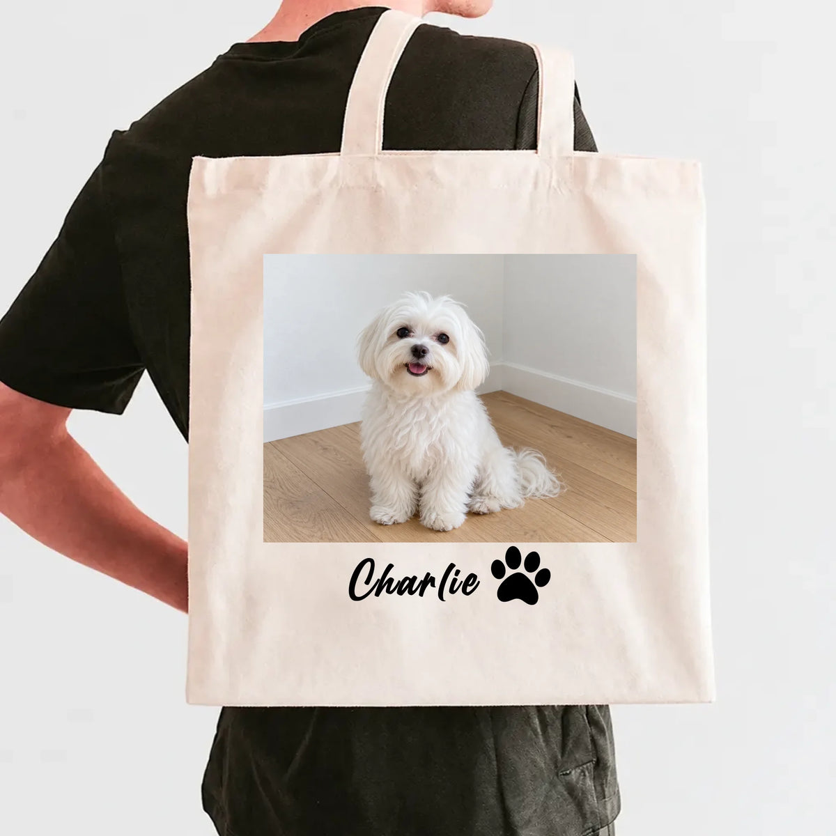 Personalized Dog Photo Tote Bag with Custom Name for Dog Lovers