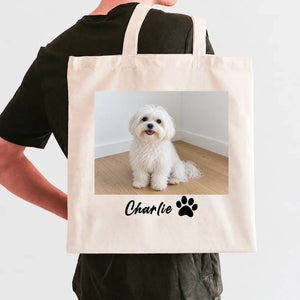 Personalized Dog Photo Tote Bag with Custom Name for Dog Lovers