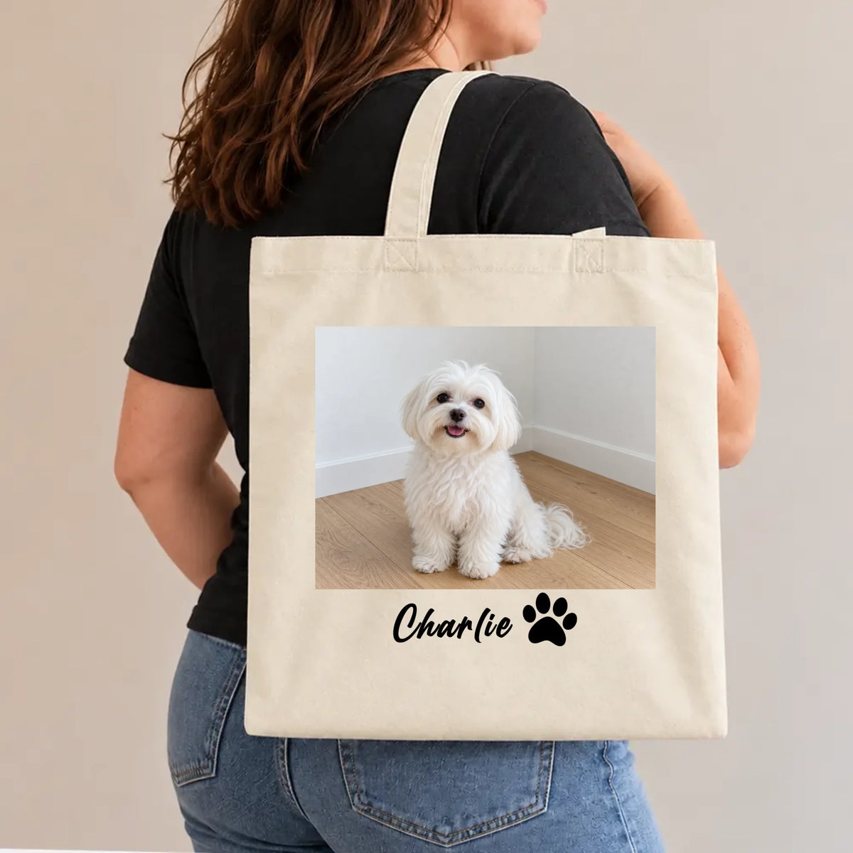 Personalized Dog Photo Tote Bag with Custom Name for Dog Lovers