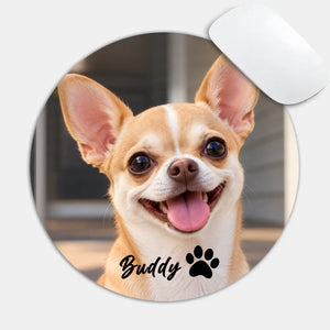 Personalized Dog Photo Round Mouse Pad – Custom Pet Name | 89Prints