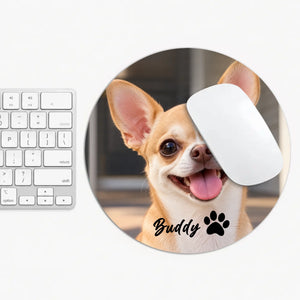 Personalized Dog Photo Round Mouse Pad – Custom Pet Name | 89Prints