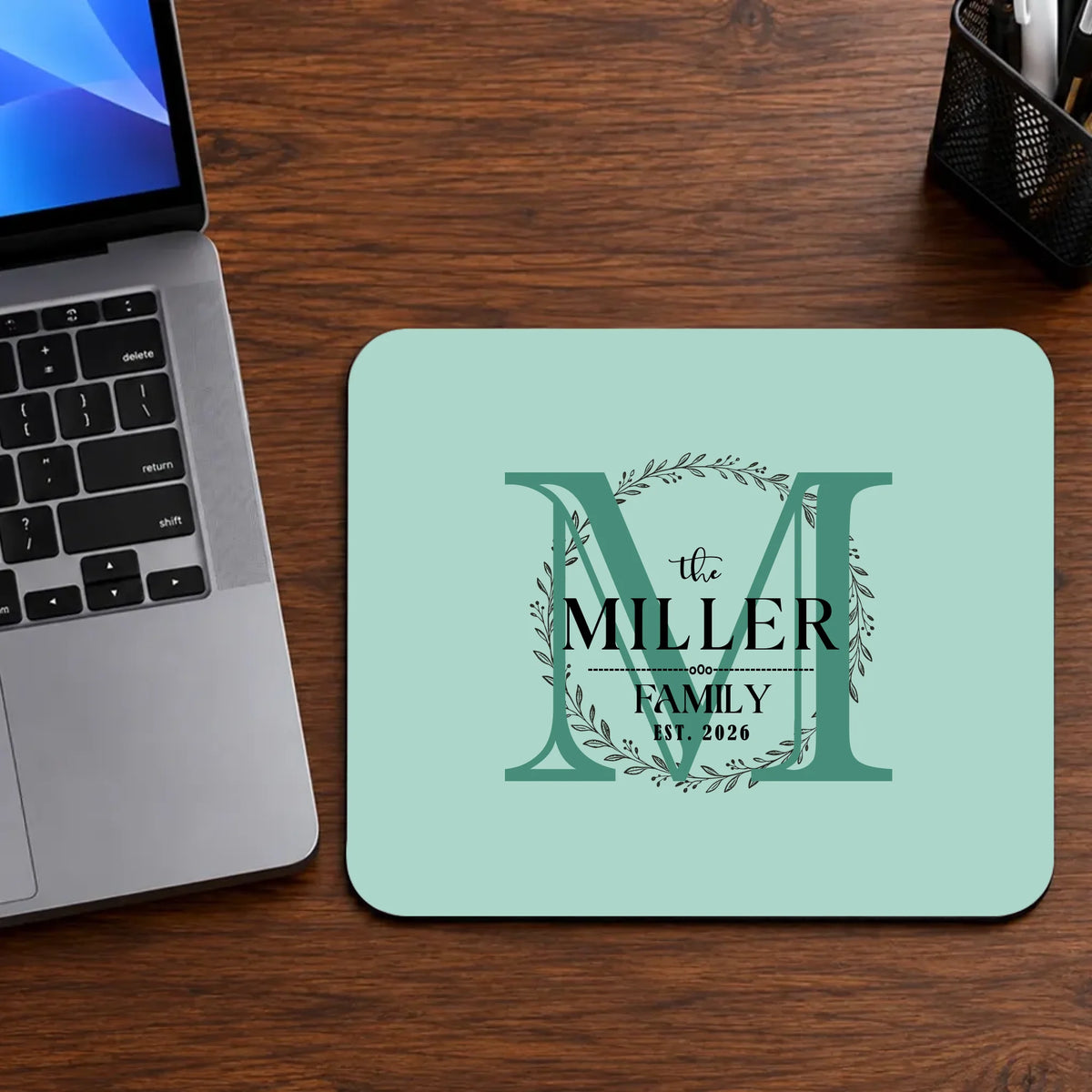 Personalized Family Monogram Mouse Pad – Elegant Custom Name Design | 89Prints