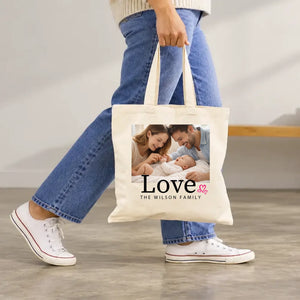 Personalized Family Photo Tote Bag with Custom Name