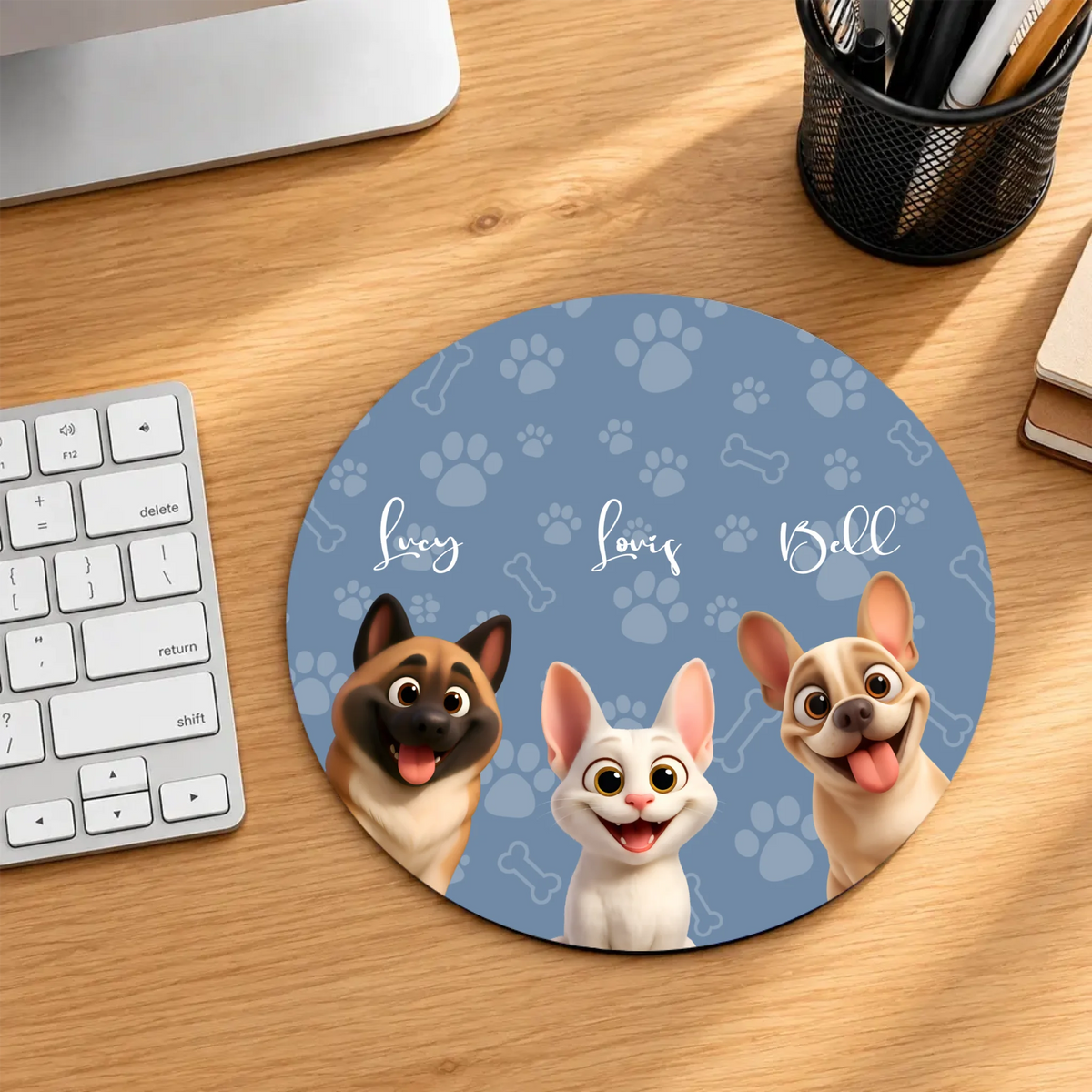 Personalized Cartoon Pet Round Mouse Pad – Custom Pet Names | 89Prints