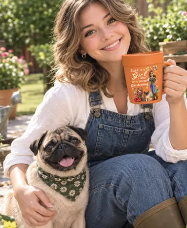 Custom plant pot mug for garden and dog lovers