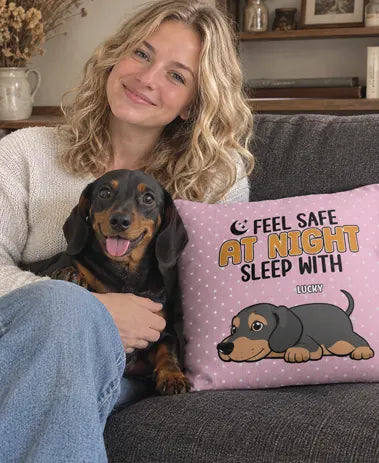 Woman and dog custom pillow
